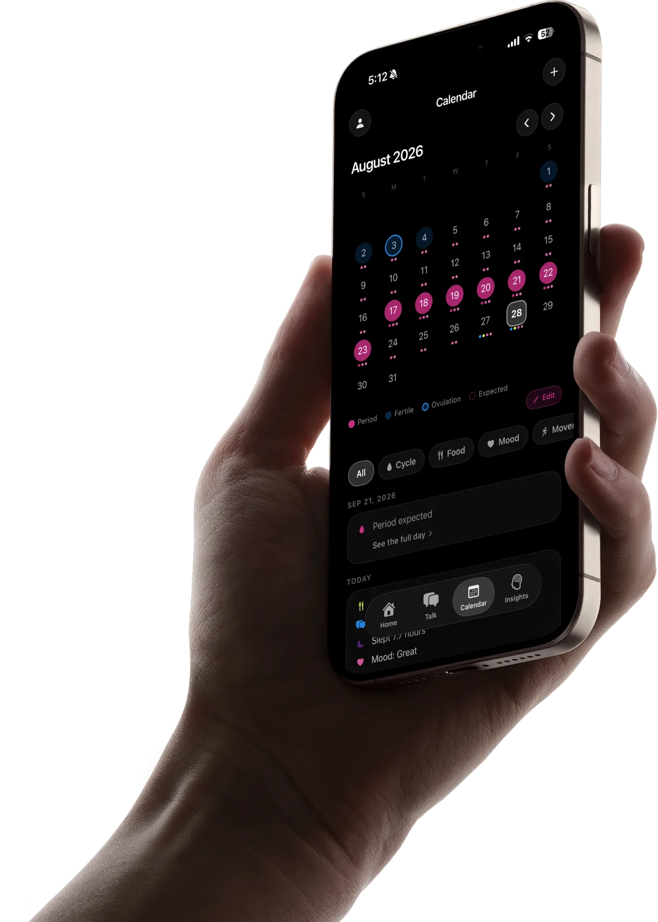 Naked calendar open on a phone held in hand